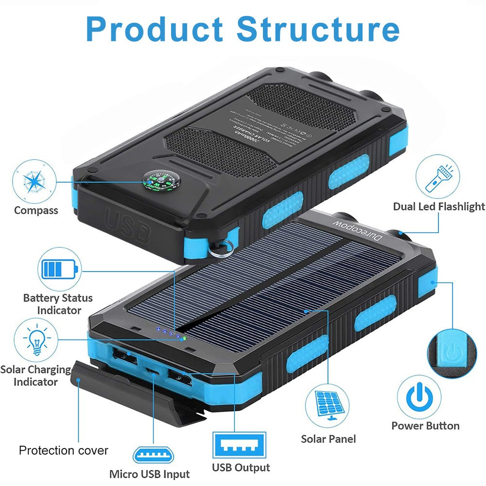 500000mAh Portable Solar Panel Dual USB External Battery Power Bank Pack Charger