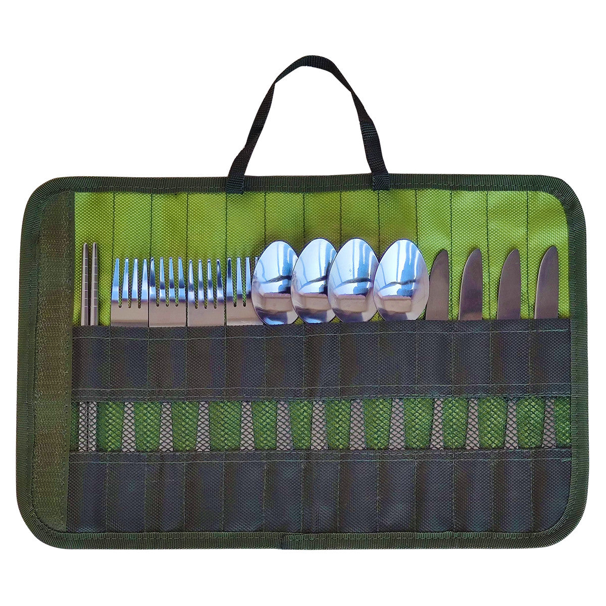 Camping cutlery 13pc set portable fold up carry pack stainless steel outdoor