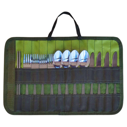 Camping cutlery 13pc set portable fold up carry pack stainless steel outdoor