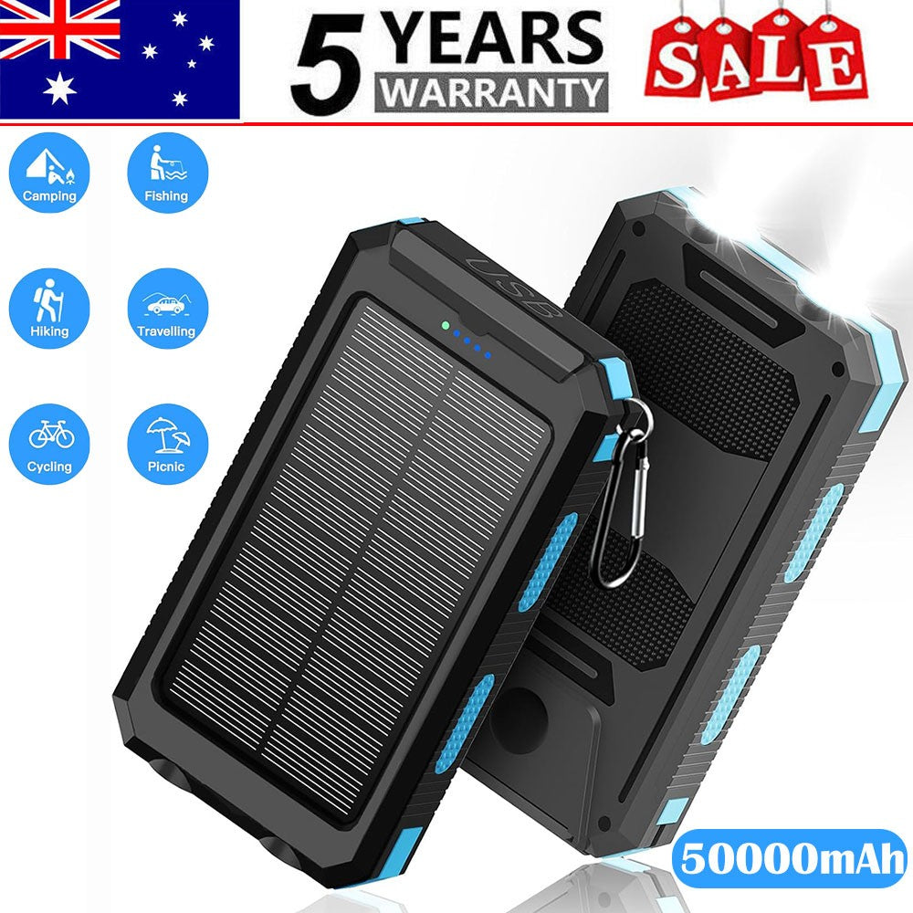 500000mAh Portable Solar Panel Dual USB External Battery Power Bank Pack Charger